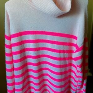 LOFT Pink and White Striped Turtleneck Sweater